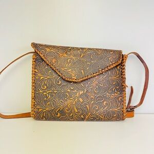 Boho Tooled Leather Crossbody Bag